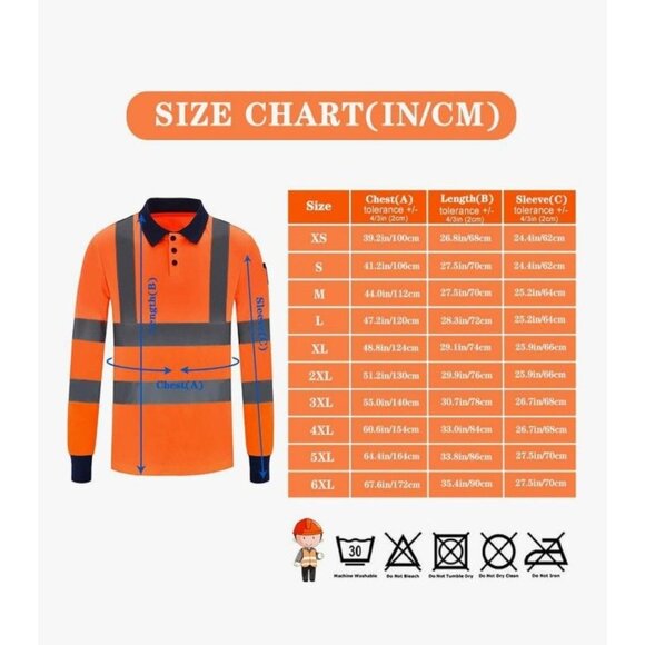 A-SAFETY Long Sleeves Hi Vis Safety Daily Work Construction Polo Shirt Size 6XL - Picture 4 of 9
